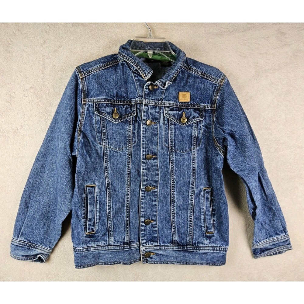 John Deere Youth Button Front Medium Wash Denim Jacket Size L 14/16